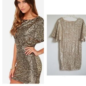 Venus Glamourous bodycon Gold Sequins Dress Open Back Size Large